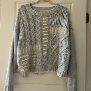 Patchwork Knit Sweater - Light Blue Gray